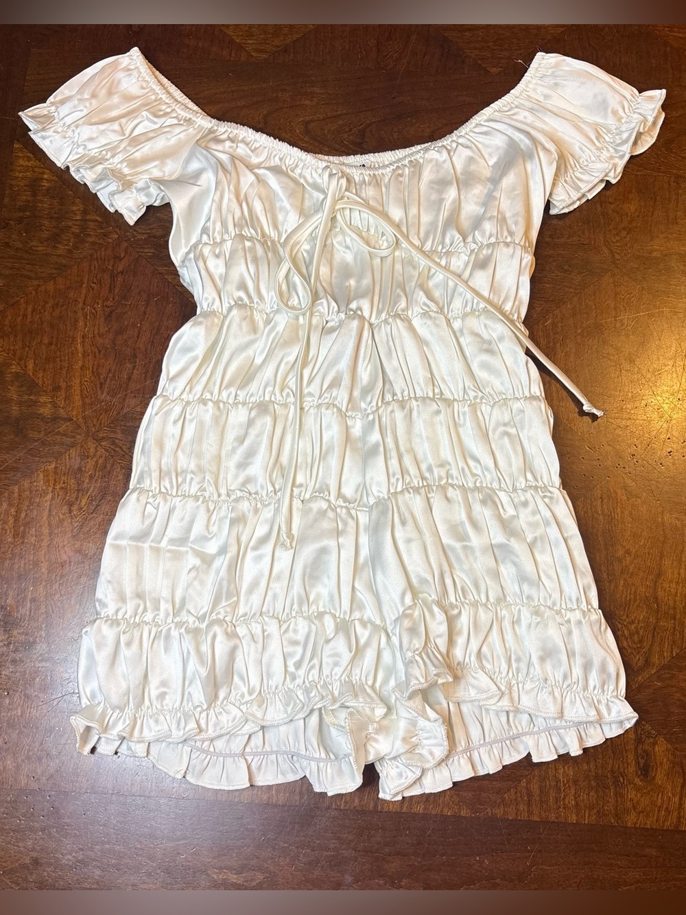 Fashion nova hey Lolita coquette white satin bloomer romper women’s size Xs NWT